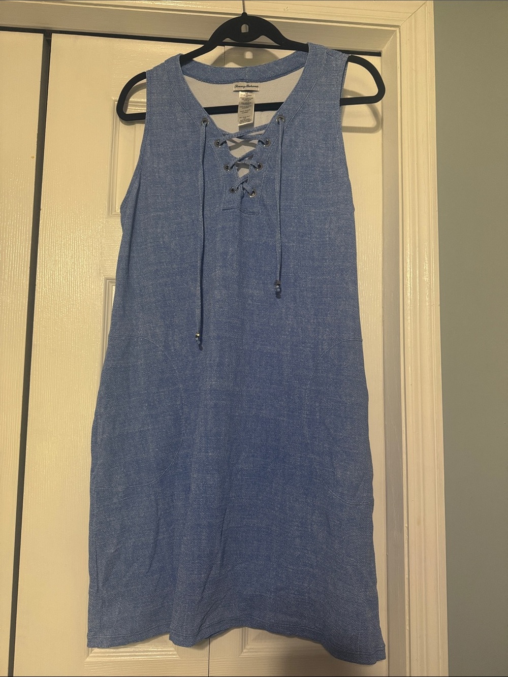 Tommy Bahama chambray all day, lace up sleeveless shift dress large
